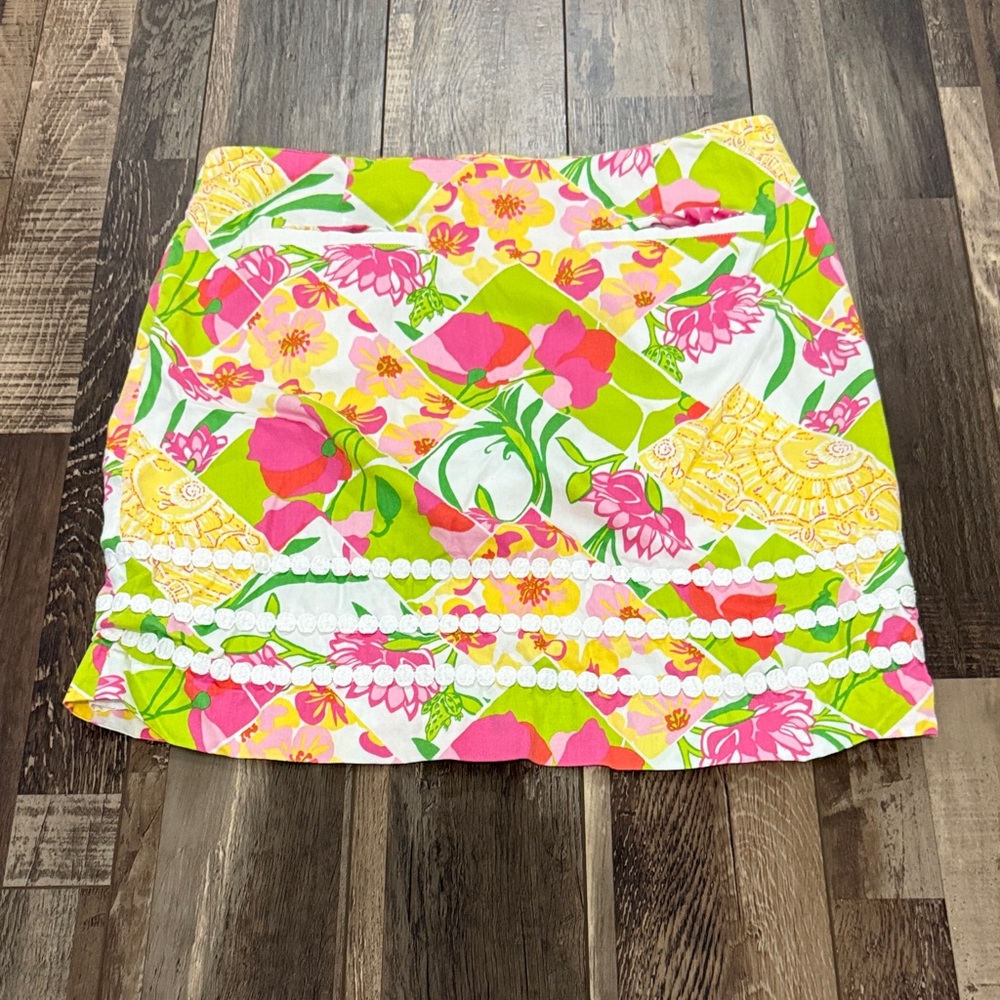 Lilly Pulitzer Pink, Lime & Yellow Floral Patchwork Mini Skirt